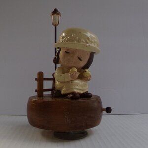 Adorable Vintage Girl Rotating Musical "Close To You" Wood Ceramic Chicks Birds